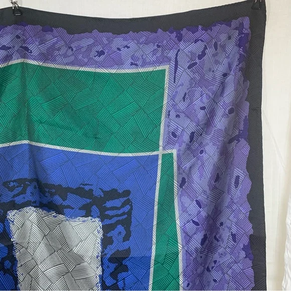 Ginnie Johansen 100% Silk Abstract Geometric Square Scarf‎ Multicolor - Picture 3 of 12